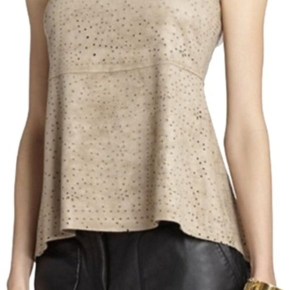 BCBGMaxAzria "Faux" Suede Caralyn Laser Cut Drape Back Tank Top, Size XS - Picture 5 of 14